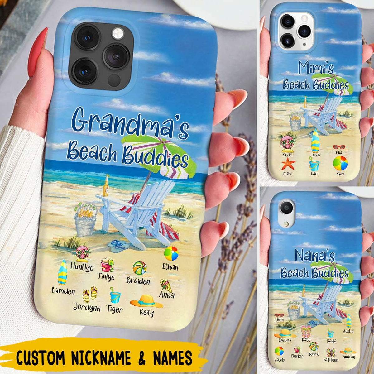 Grandma's beach buddies Gift for Grandma Mom Kids on Birthday Mother's Day Personalized Phone case