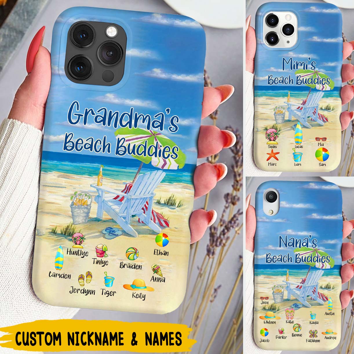 Grandma's beach buddies Gift for Grandma Mom Kids on Birthday Mother's Day Personalized Phone case