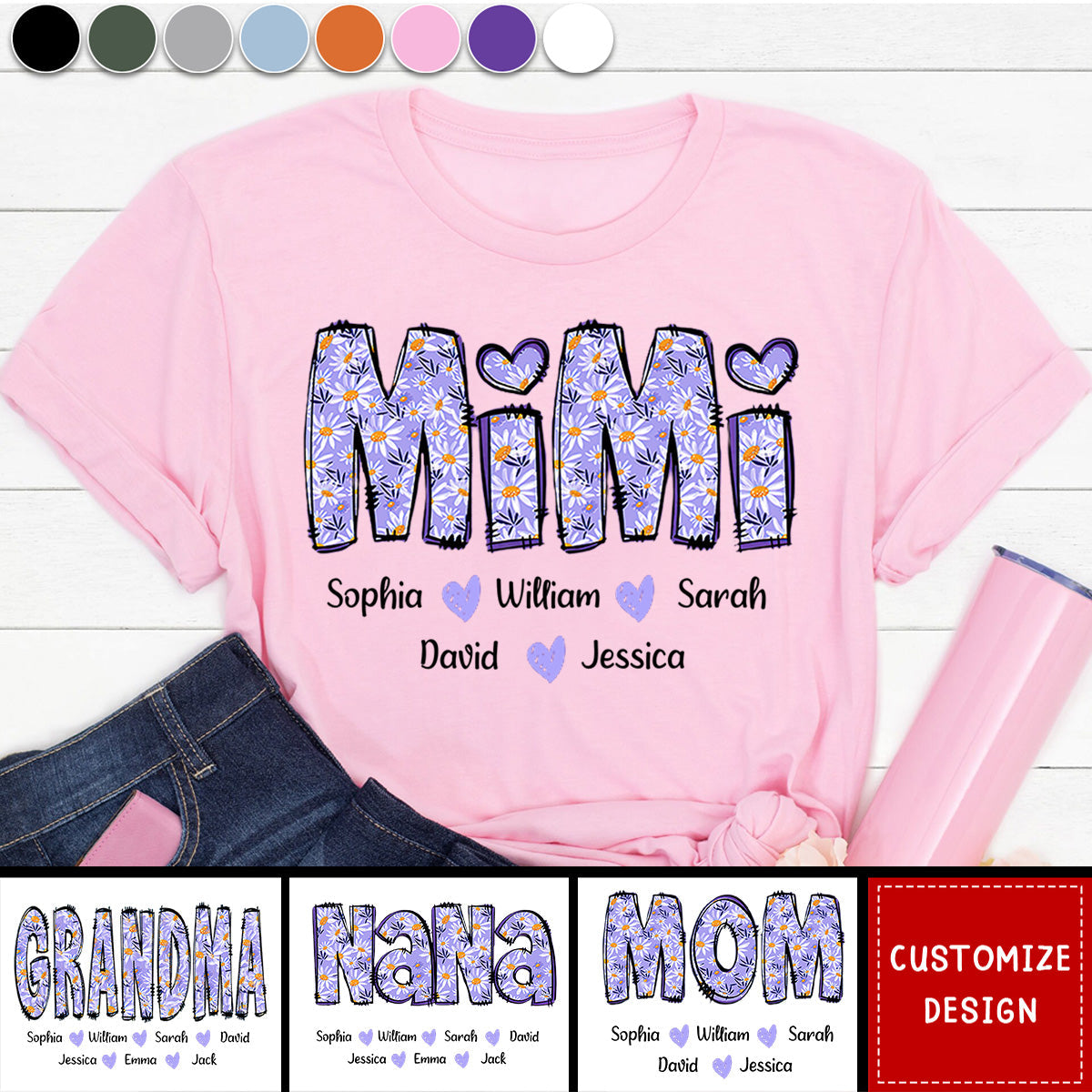 Custom Gigi Purple Daisy With Grandkids Mother's Day Personalized T-Shirt