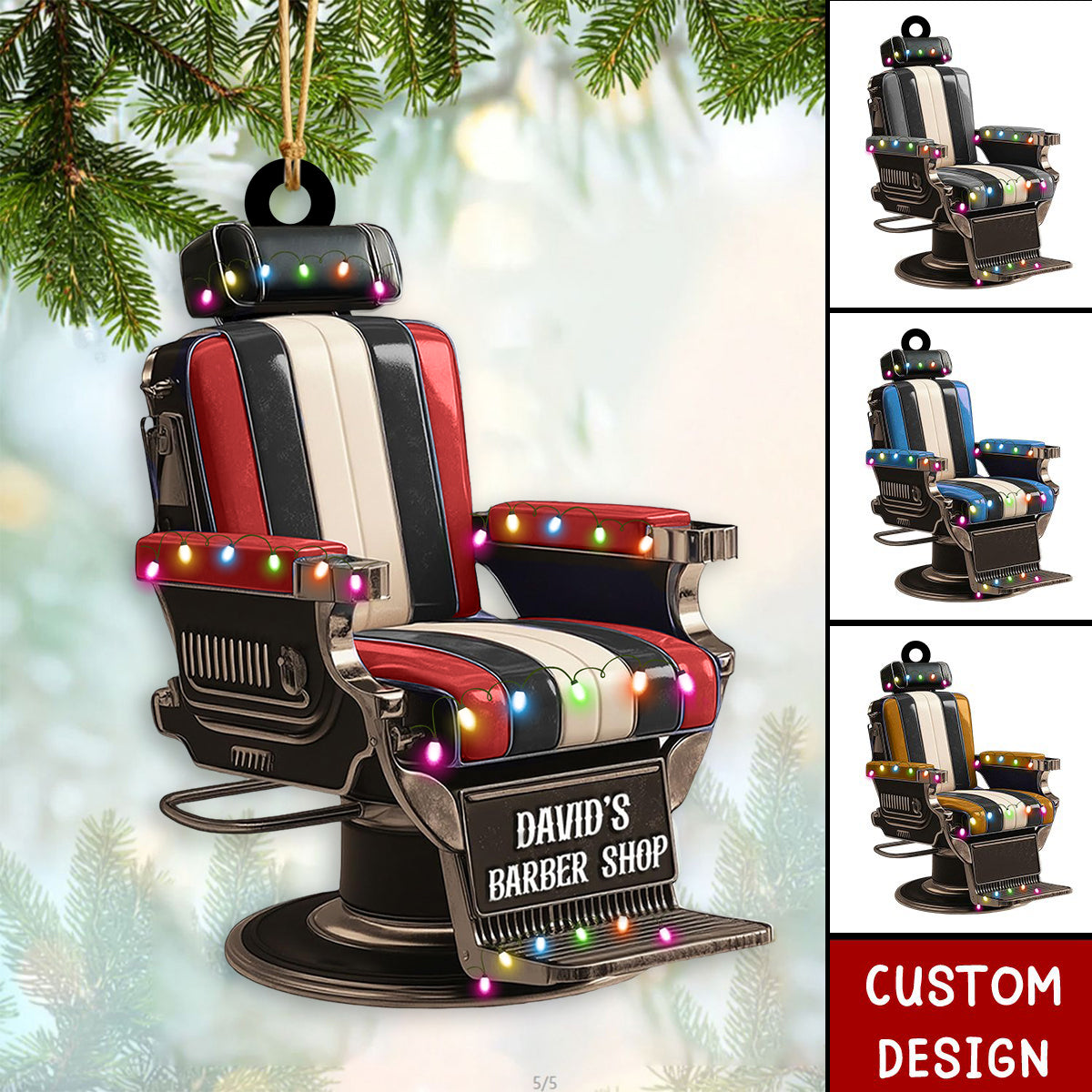 Personalized Barber Shop Chair Christmas Ornament - 2024 New Release
