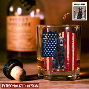 Personalized America Dog Flag Whiskey Glass -  Father's Day Gift for Dad and Husband