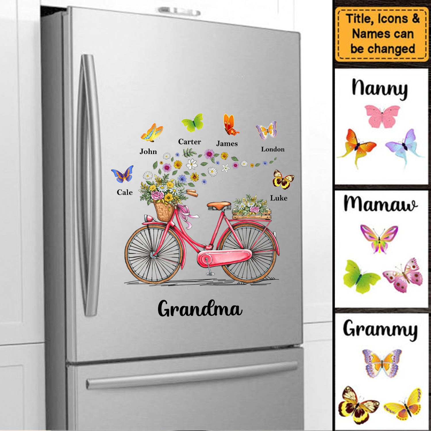 Gift for Grandma Bicycle With Flowers  Personalized Decal/Sticker