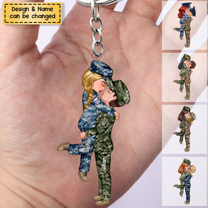 Military Couple Portrait Army Gifts by Occupation - Personalized Acrylic Keychain