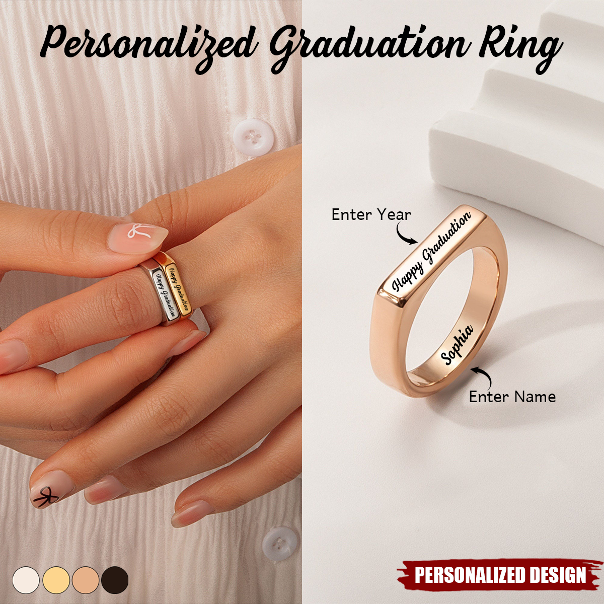 Horizontal Bar Ring-Personalized Graduation Ring