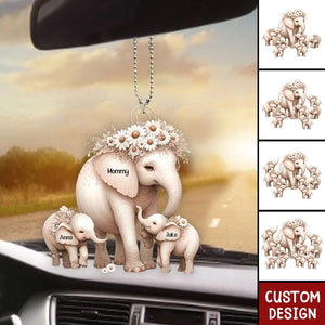 Mama Elephant With Little Kids - Personalized Acrylic Car Ornament - Mother's Day Gift