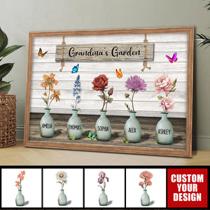 Grandma‘s Garden Birth Month Flowers Pots Personalized Poster, Mother's Day Gift For Grandma, Mom, Auntie
