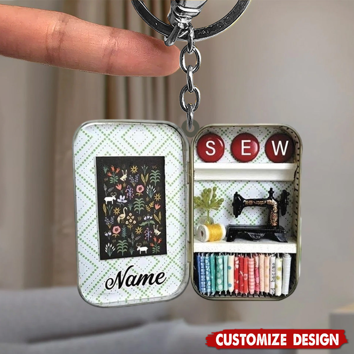 Personalized Sewing Box Keychain - Gift For Sewing Lovers