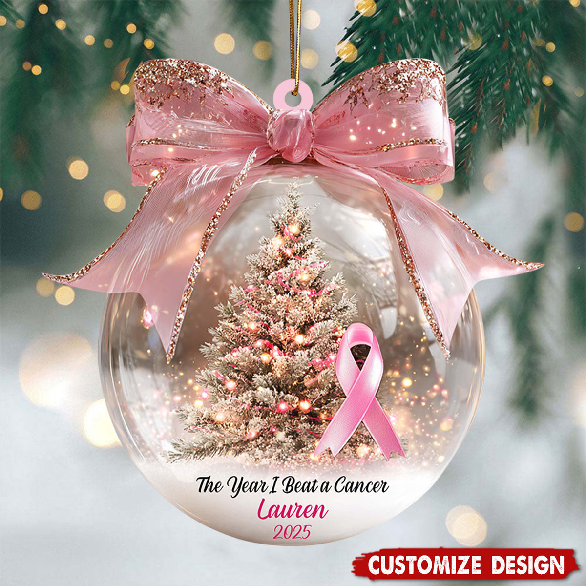 The Year We Beat A Cancer  - Personalized Ornament - Gift for Cancer Fighter