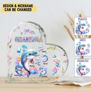 Personalized Grandma/Mom Dolphin with Kid Names Acrylic Plaque