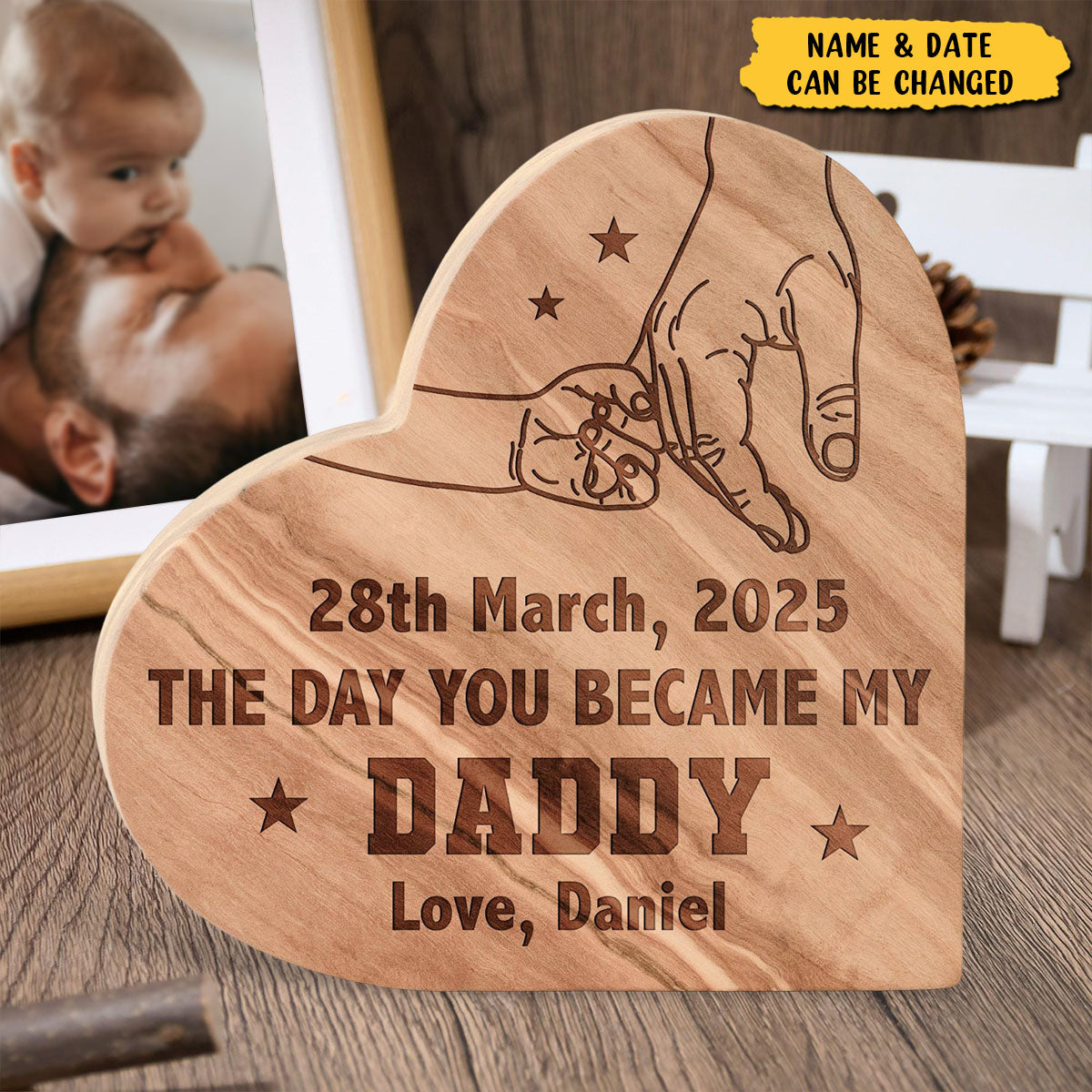 The Day You Became My Daddy - Personalized Engraved Wood Plaque, Father's Day Gift