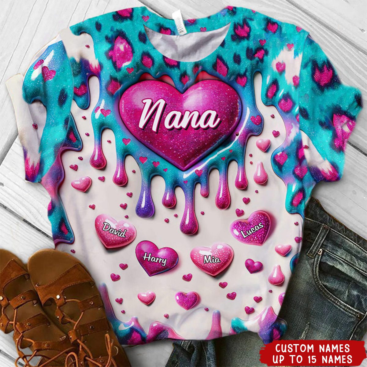 Heart Inflated Effect Leopard Pattern Personalized 3D T-shirt