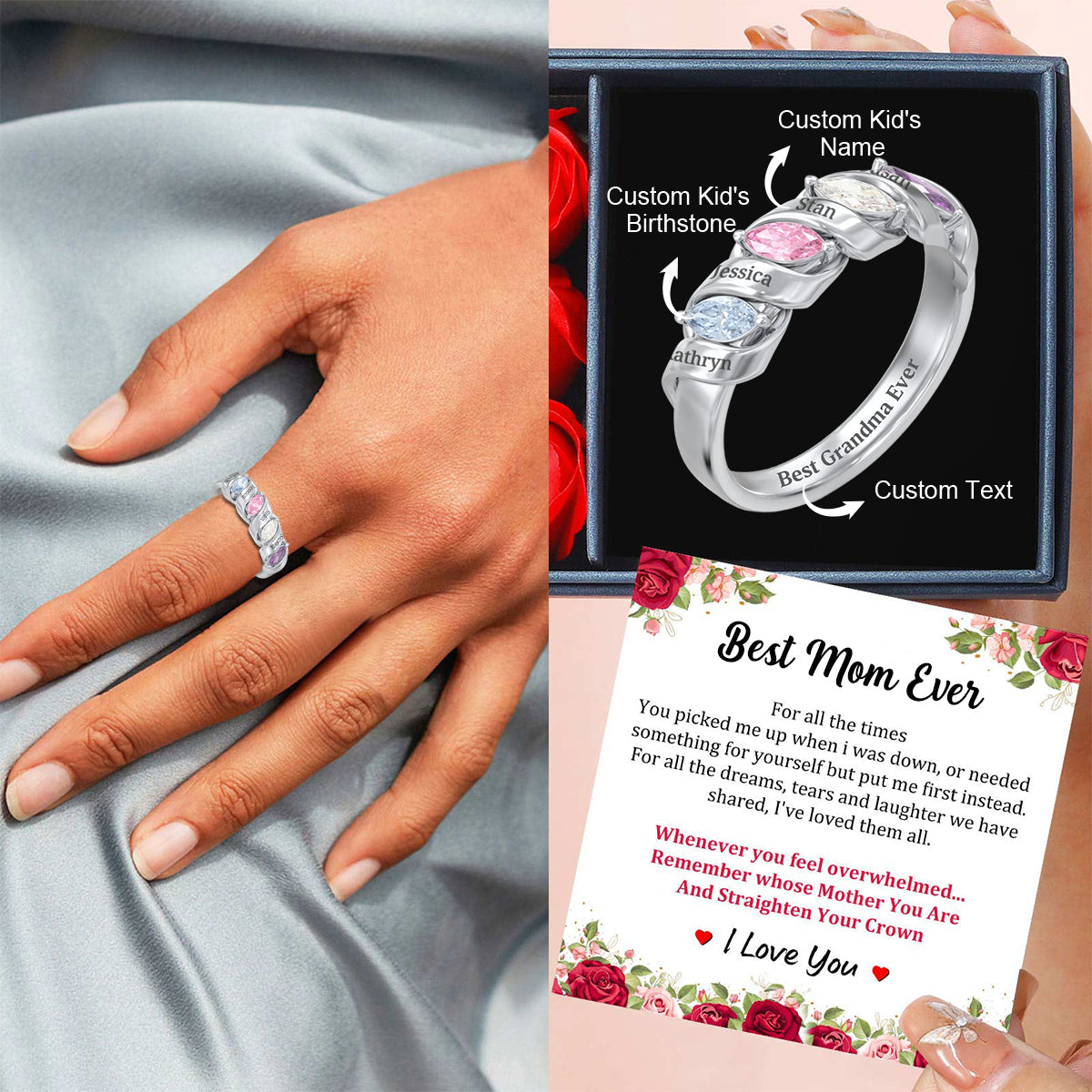 Personalized Family Kids Birthstone Ring