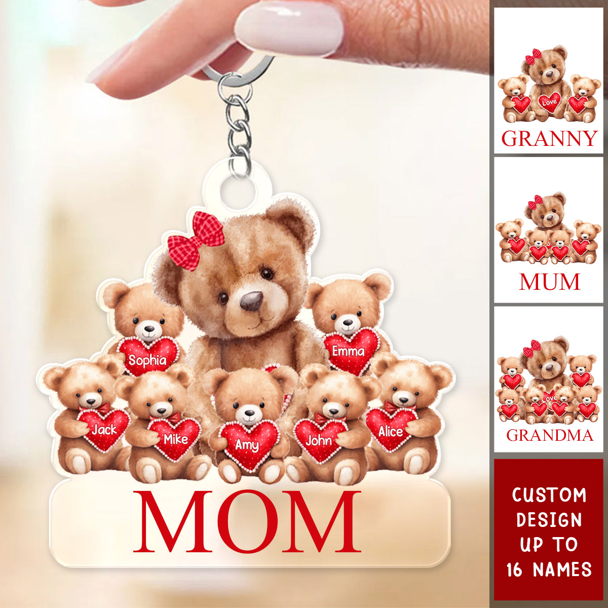 Grandma/ Mama Bear With Little Bear Kids Personalized Acrylic Keychain - Gift For Grandma/Mom