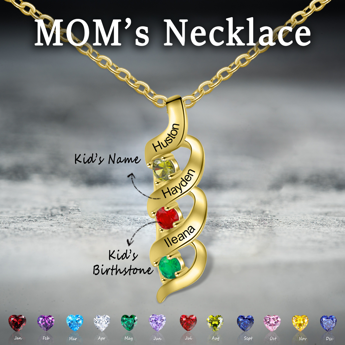 Personalized Twisted Birthstone Necklace, Mother's Day Gift