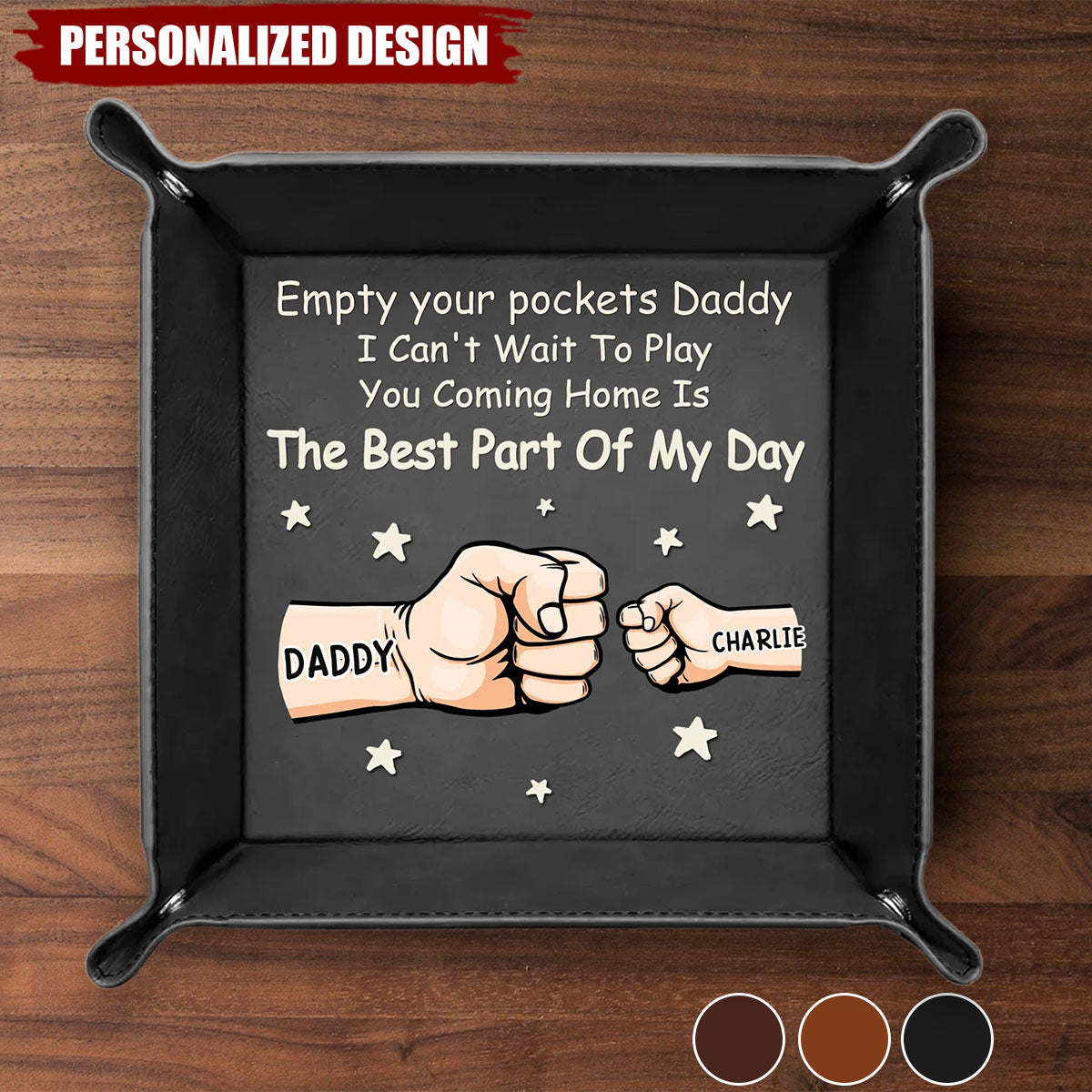 Dad’s Pocket Drop Zone-Personalized Leather Valet Tray-Gift For Dad,Grandpa