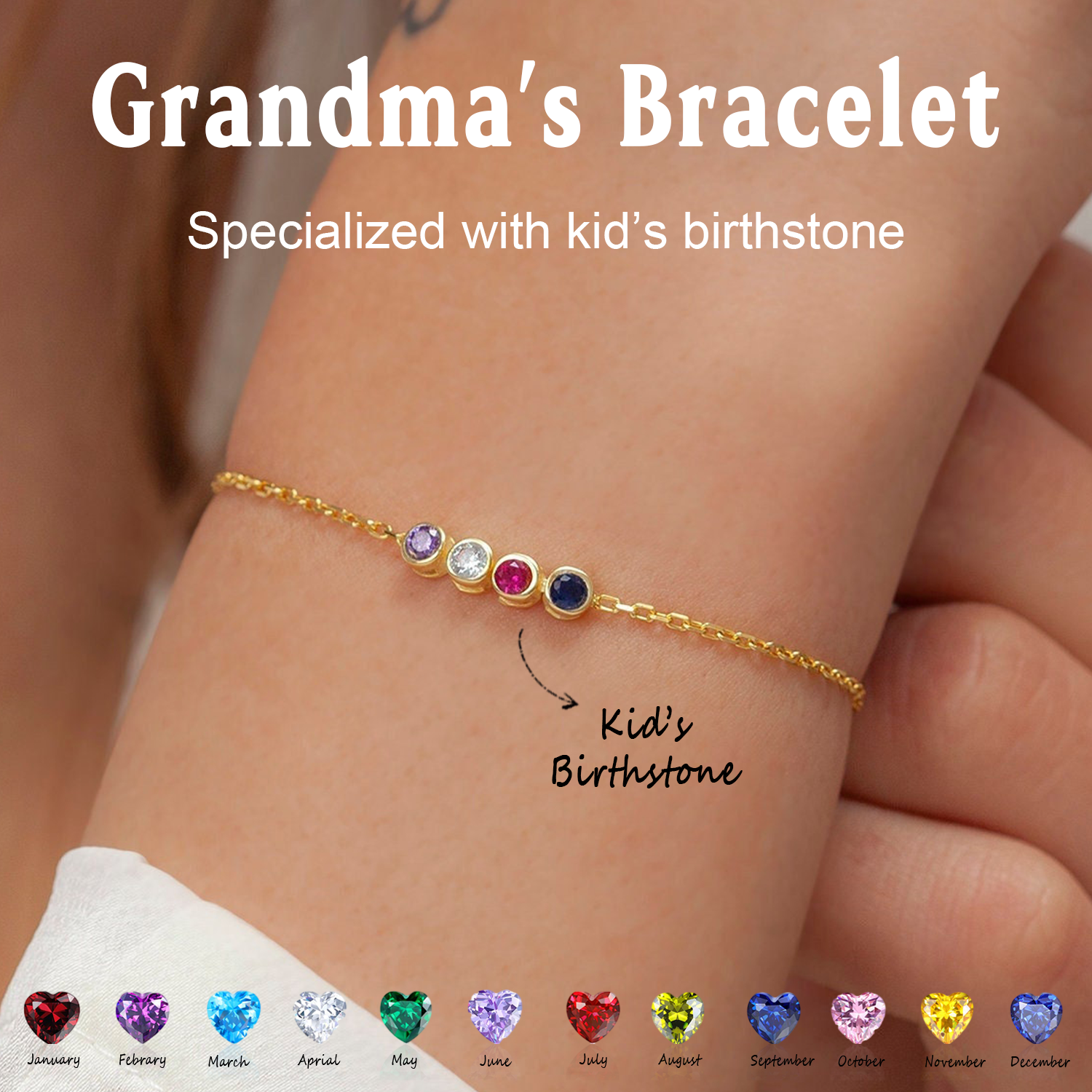 Personalized Stars Dainty Birthstone Bracelet, Mother Day Gift