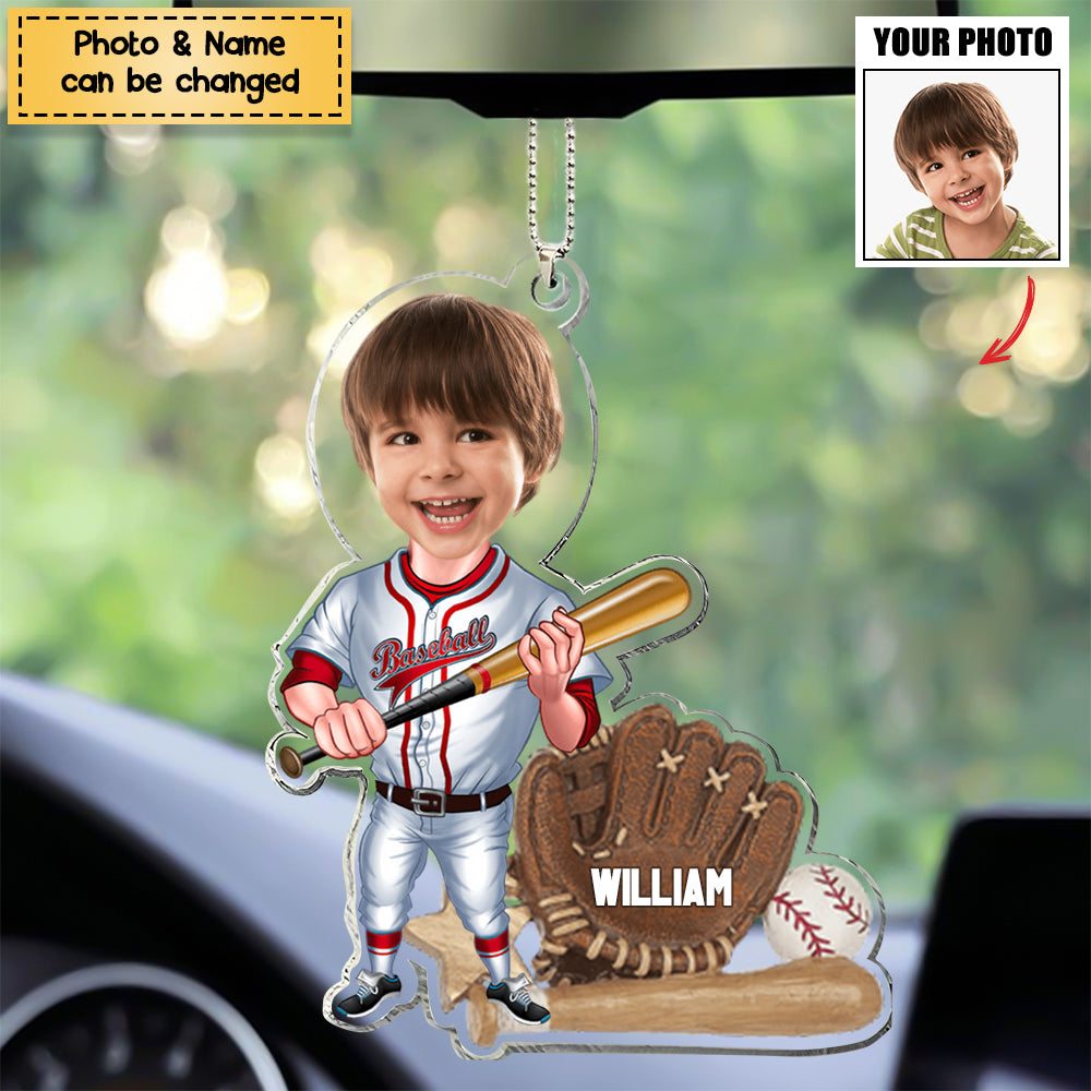 Baseball Player -  Personalized Acrylic Christmas / Car Hanging Ornament - Upload Photo