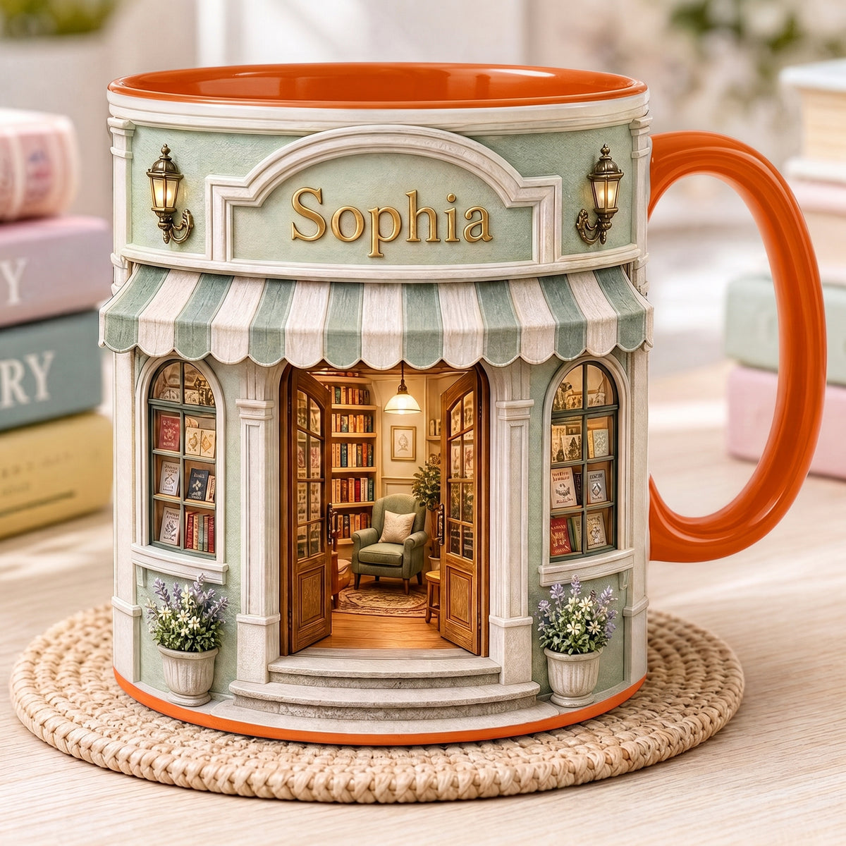 Custom Name Bookstore Mug, Cozy Reader Birthday Gift