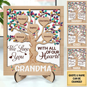 Heart Tree Mom - Personalized 2-Layered Wooden Plaque With Stand - Gift For Mother, Grandma, Auntie