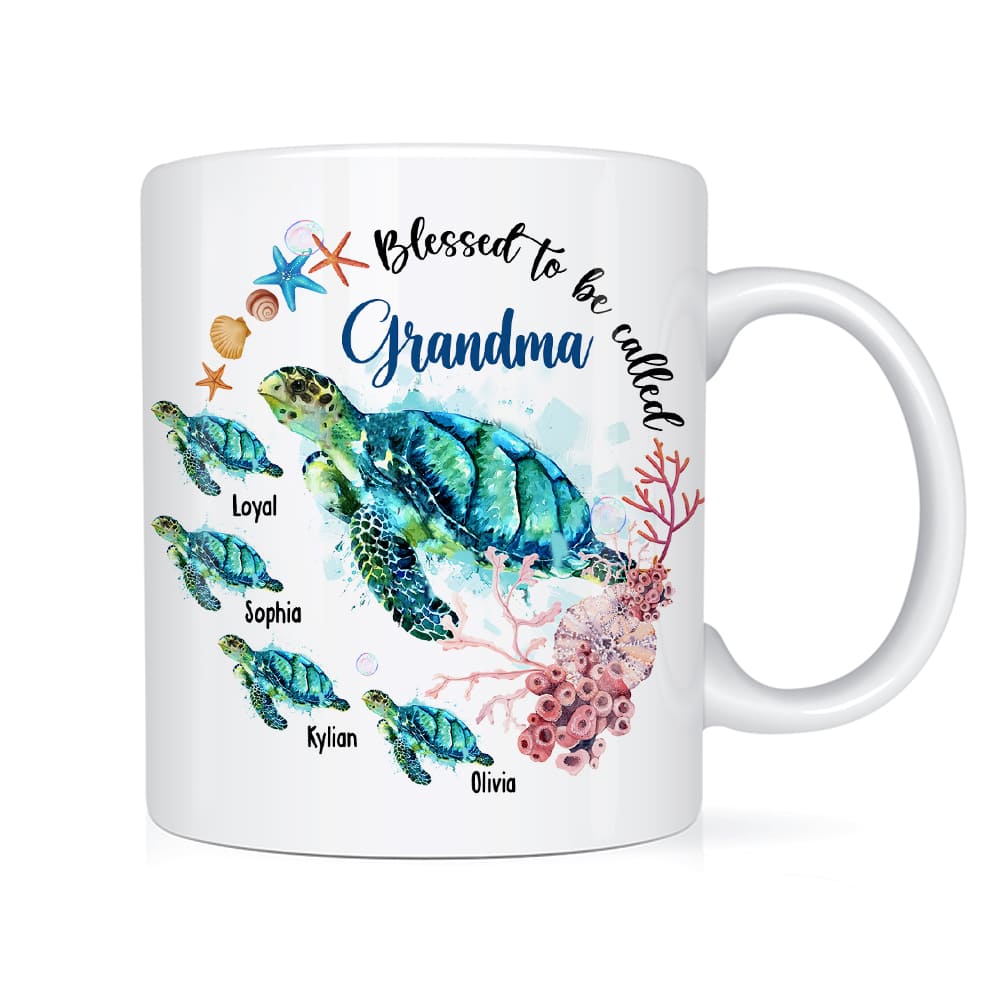 Personalized Grandma Turtle Mug - Blessed To Be Called Grandma