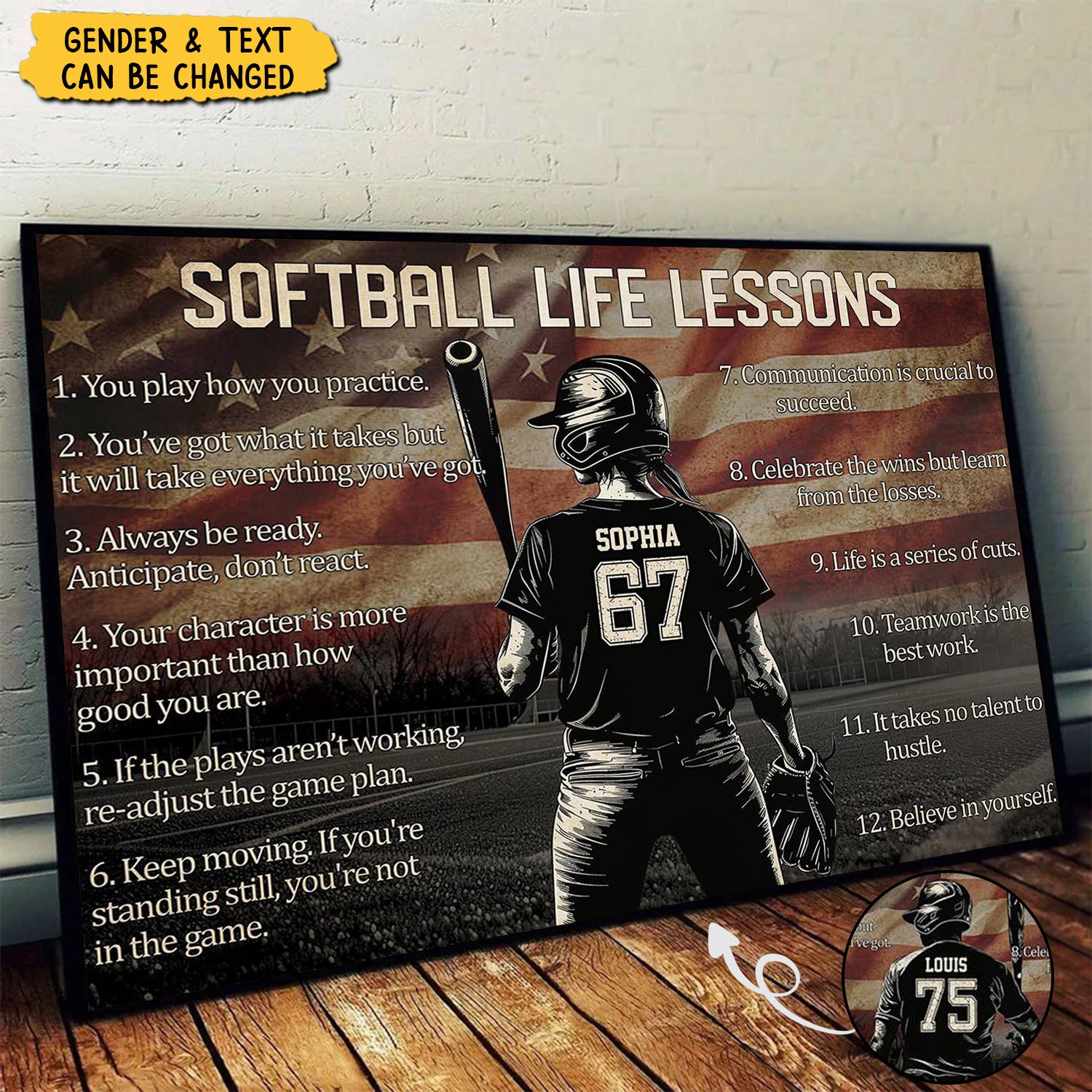 Personalized American Softball Life Lesson Poster-Gift For Softball Lovers
