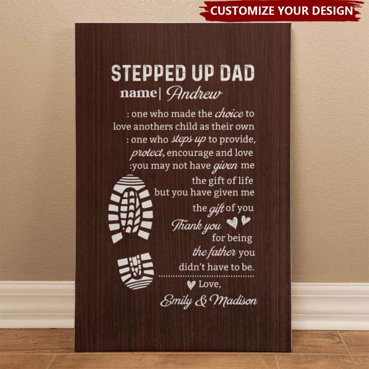 Personalized "Stepped Up Dad" Gallery Wrapped Poster - Father's Day Gift