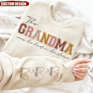 Wear Heart On Sleeve - Personalized Sweatshirt/Hoodie - Gift For Grandma/Mom