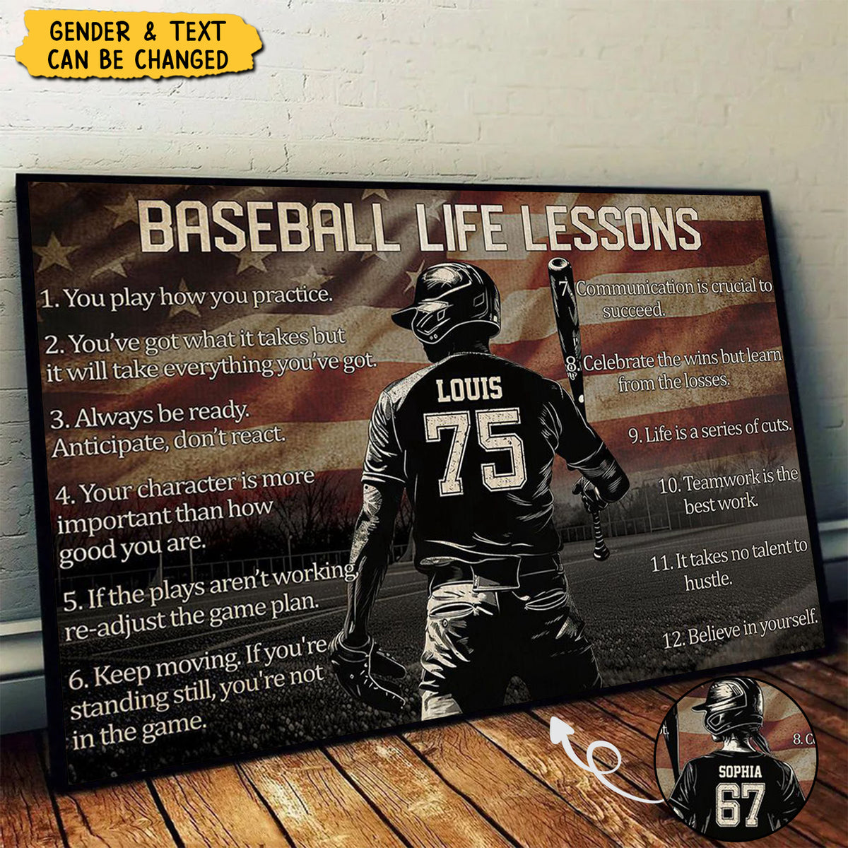 Personalized American Baseball Life Lesson Poster-Gift For Baseball Lovers