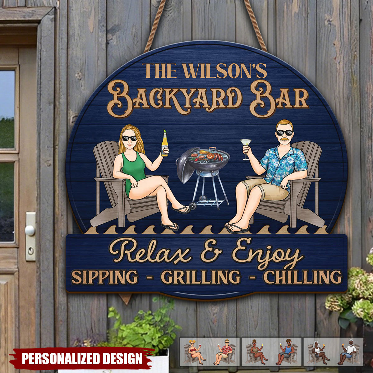 Just A Couple,Pool & Patio Sipping Chilling-Personalized Home Decor Wood Sign-Gift For Couple
