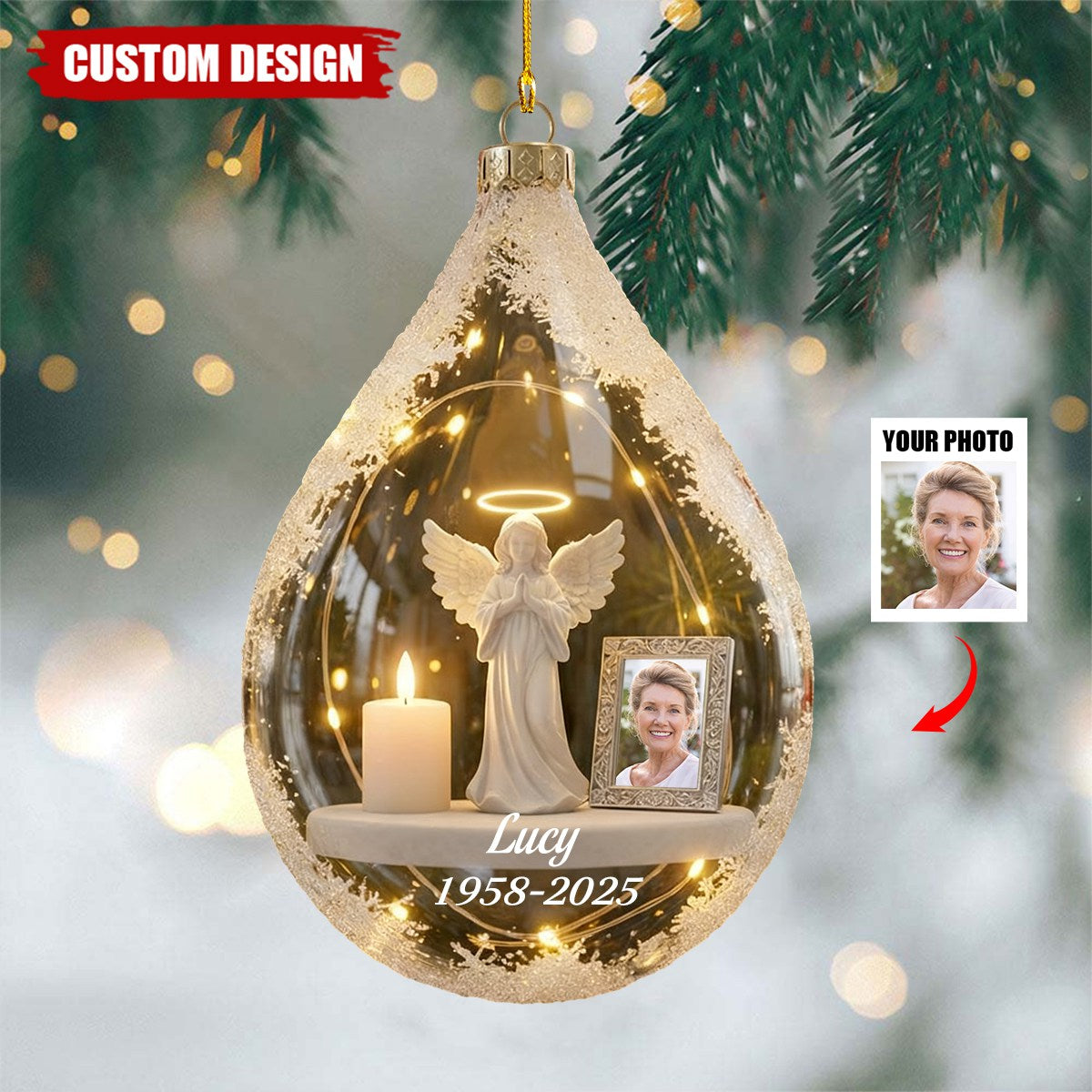 Personalized Angel and Candle Memorial  Christmas Ornament – Memorial Gift