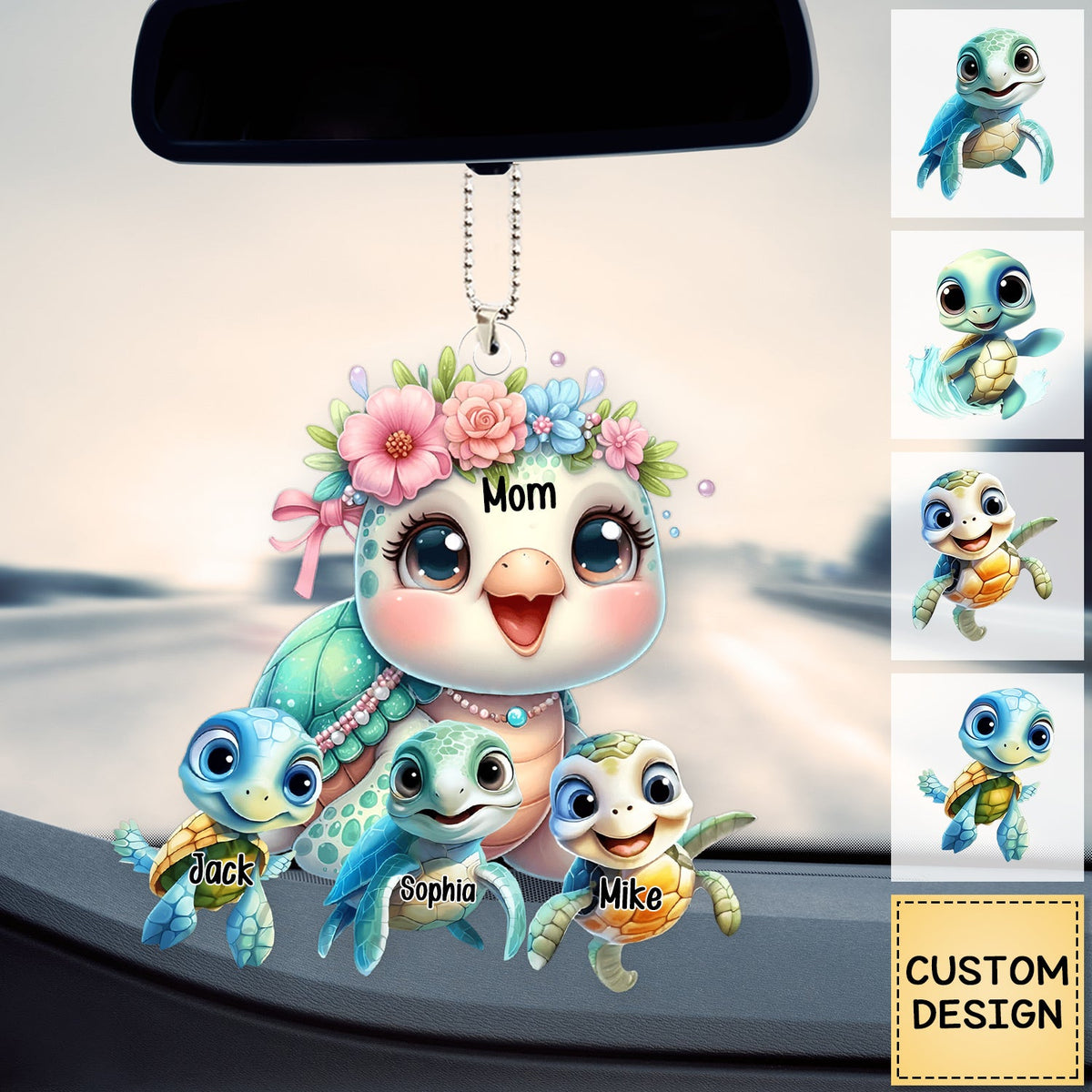 Mama Turtle With Little Kids - Personalized Acrylic Ornament- Gift For Mom, Grandma
