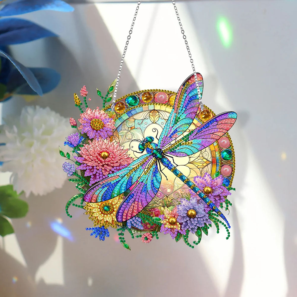 5D Diamond Painting Stained Dragonfly Panel Decorative Home Garden Decoration Hanging Kit