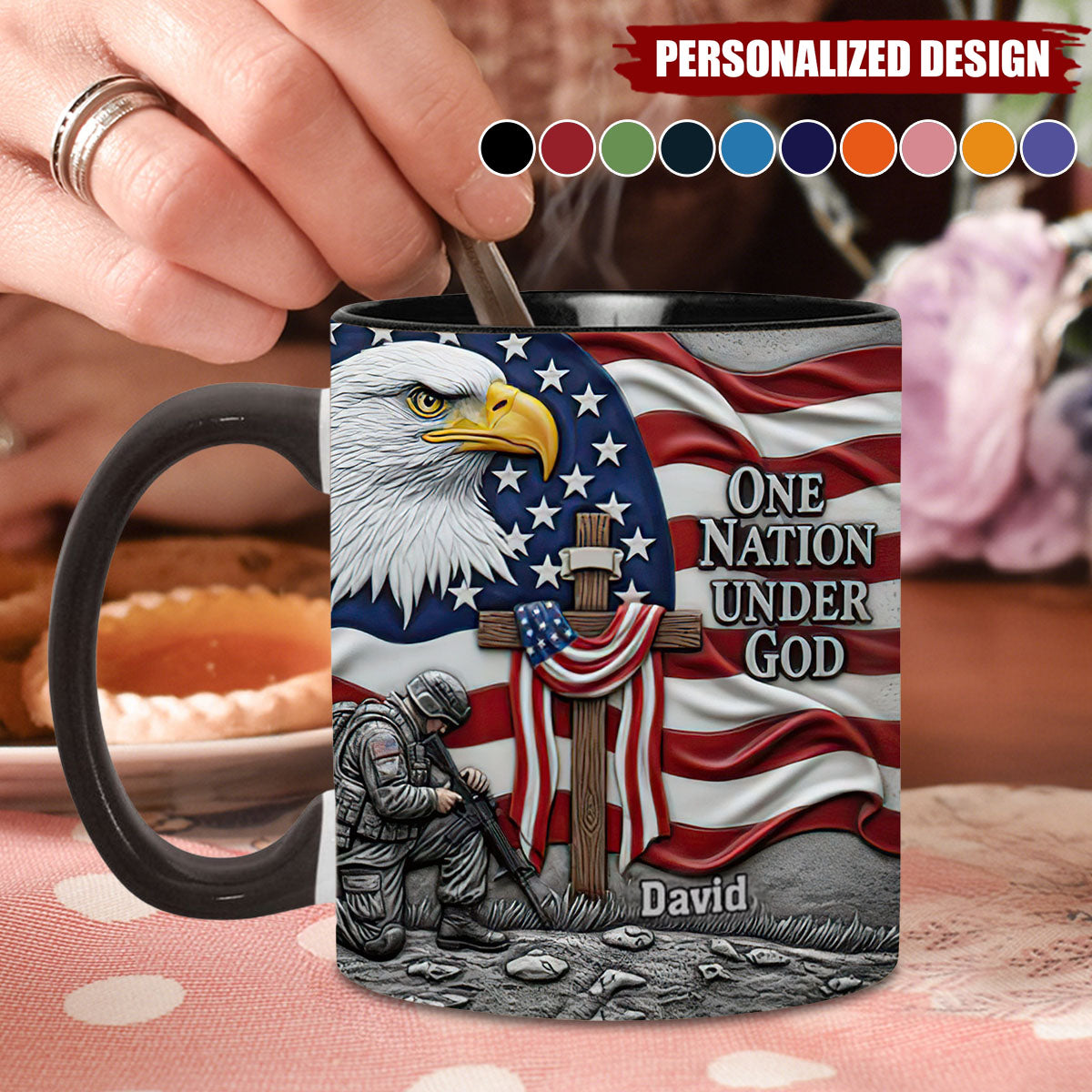 One Nation Under God-Personalized Bald Eagle Accent Mug