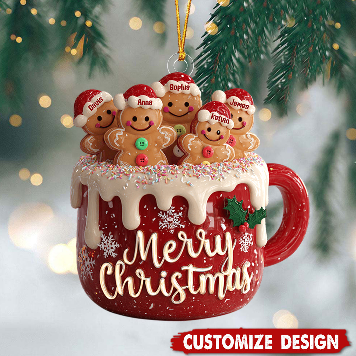 Merry Christmas - Personalized Family Gingerbread Ornament