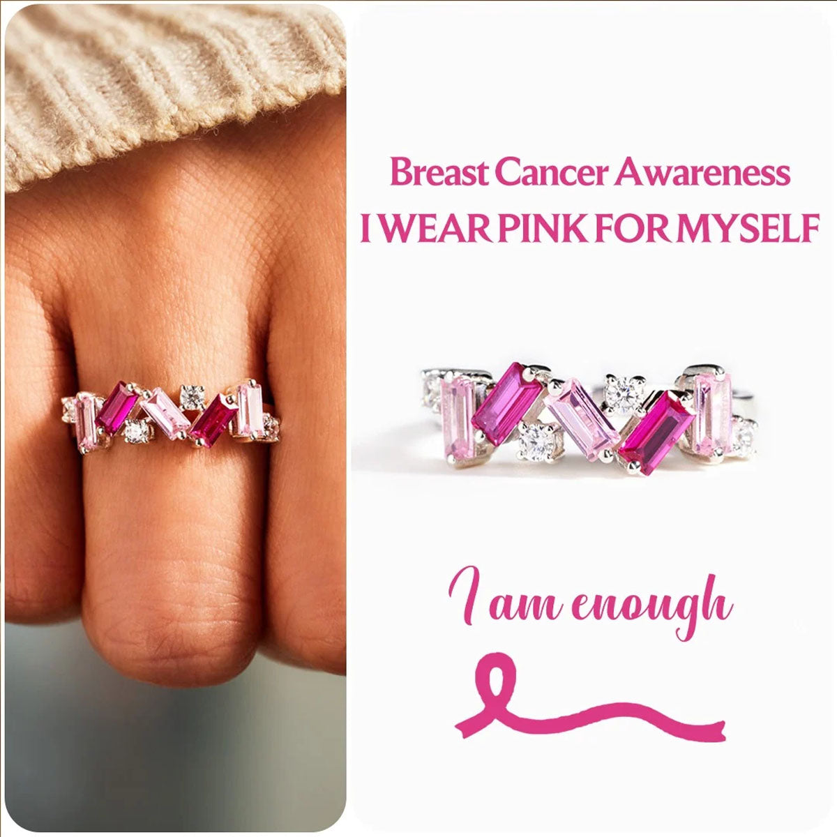 For Self - I Am Enough Pink Diamond Ring