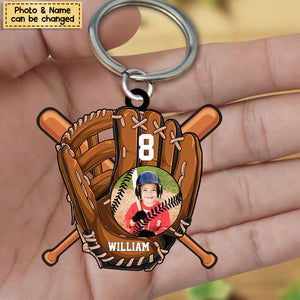 Gift For Grandson For Baseball Boy Upload Photo Personalized Acrylic Keychain