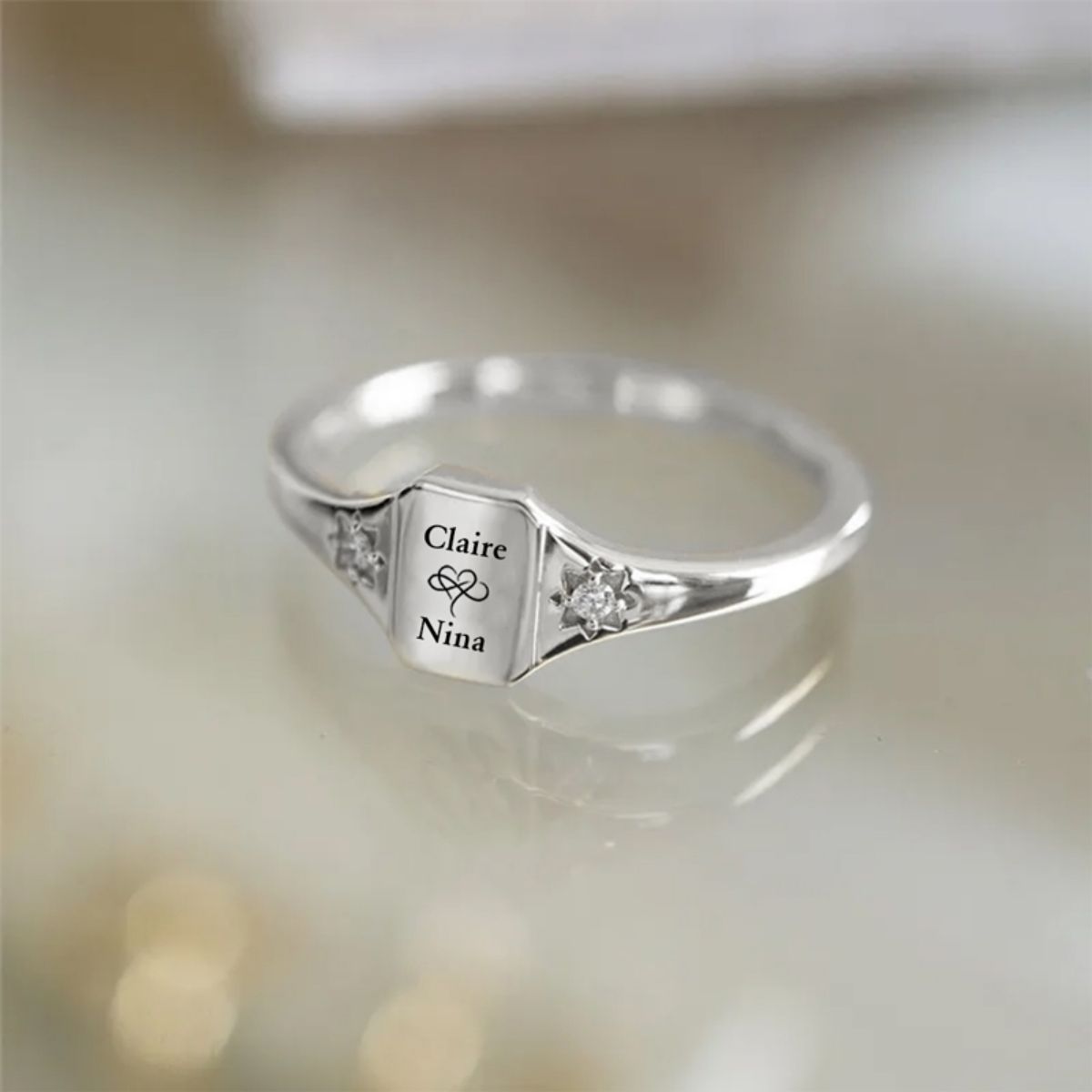 Custom Name Personalized Rings With 2 Birthstones, Gift for Mother & Daughter