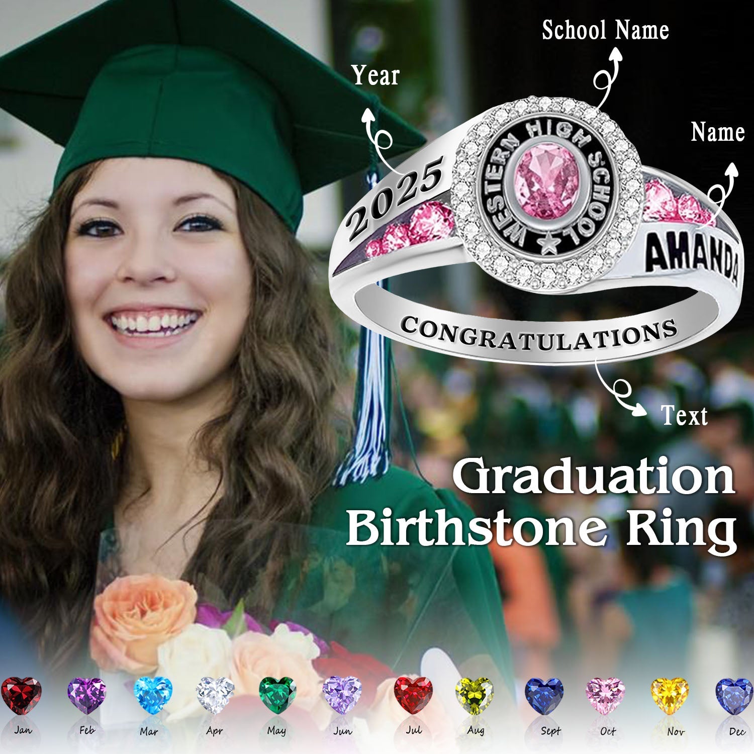 Personalized Engraved College & High School Graduation Ring, Graduation Gift