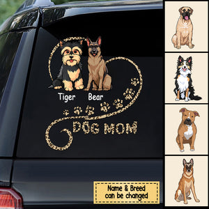 Cute Sitting Dog In Heart Personalized Decal - Gifts For Dog Mom