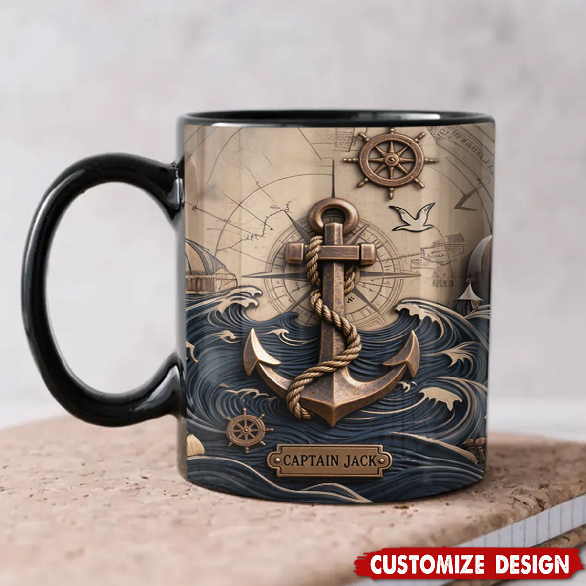 Nautical Anchor Vintage Nautical Map Fragment Personalized Coffee Mug
