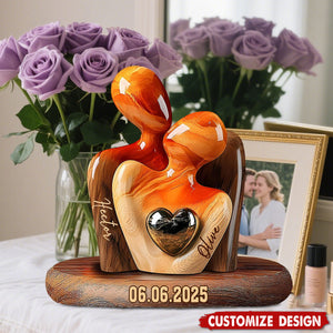 Elegant Couple Statue with Heart Inlay - Personalized Couple Wooden Plaque