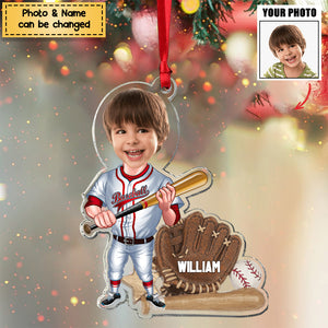 Baseball Player -  Personalized Acrylic Christmas / Car Hanging Ornament - Upload Photo