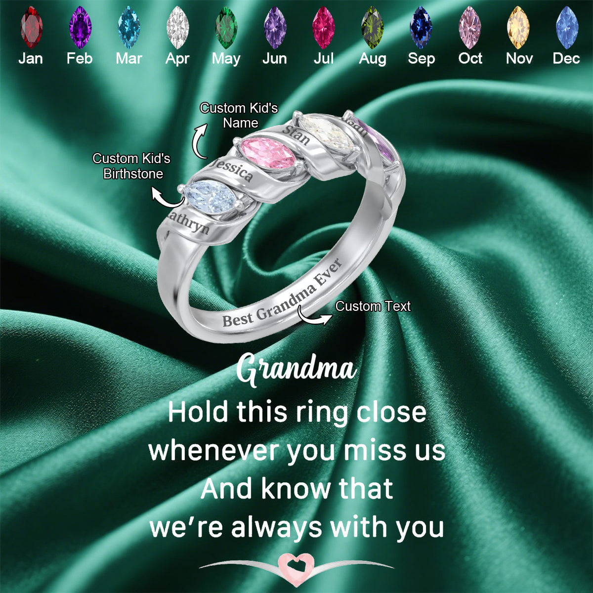 Personalized Family Kids Birthstone Ring
