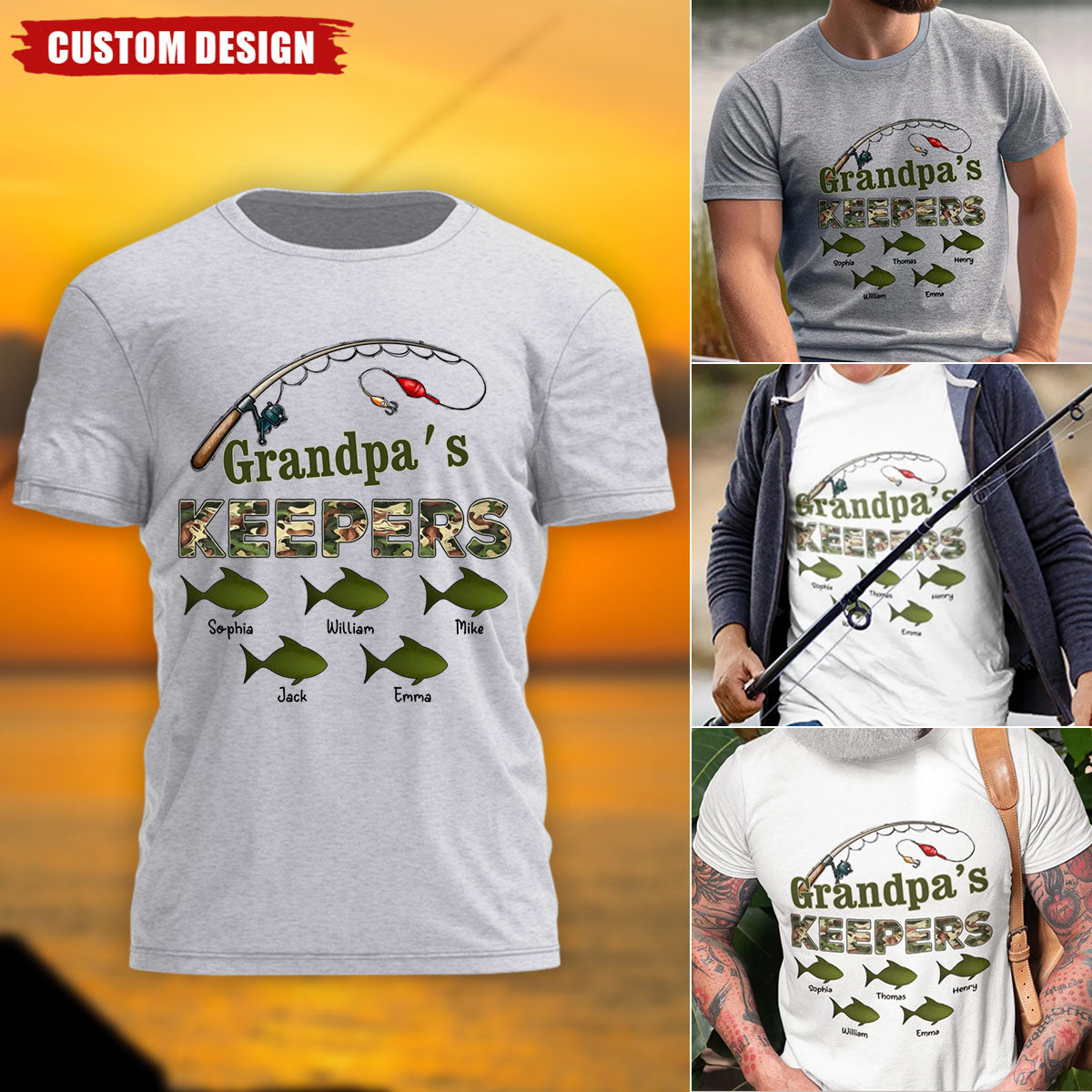 Grandpa's Keepers Camouflage Pattern Fishing Personalized Shirt, Father's Day Gift For Husband, Dad, Grandpa