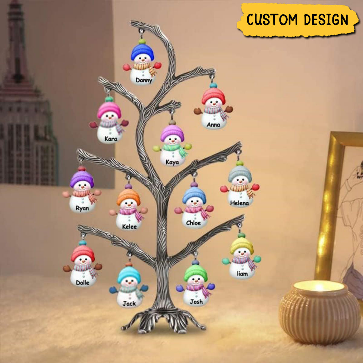 Personalized Christmas Snowman LED Tree Light