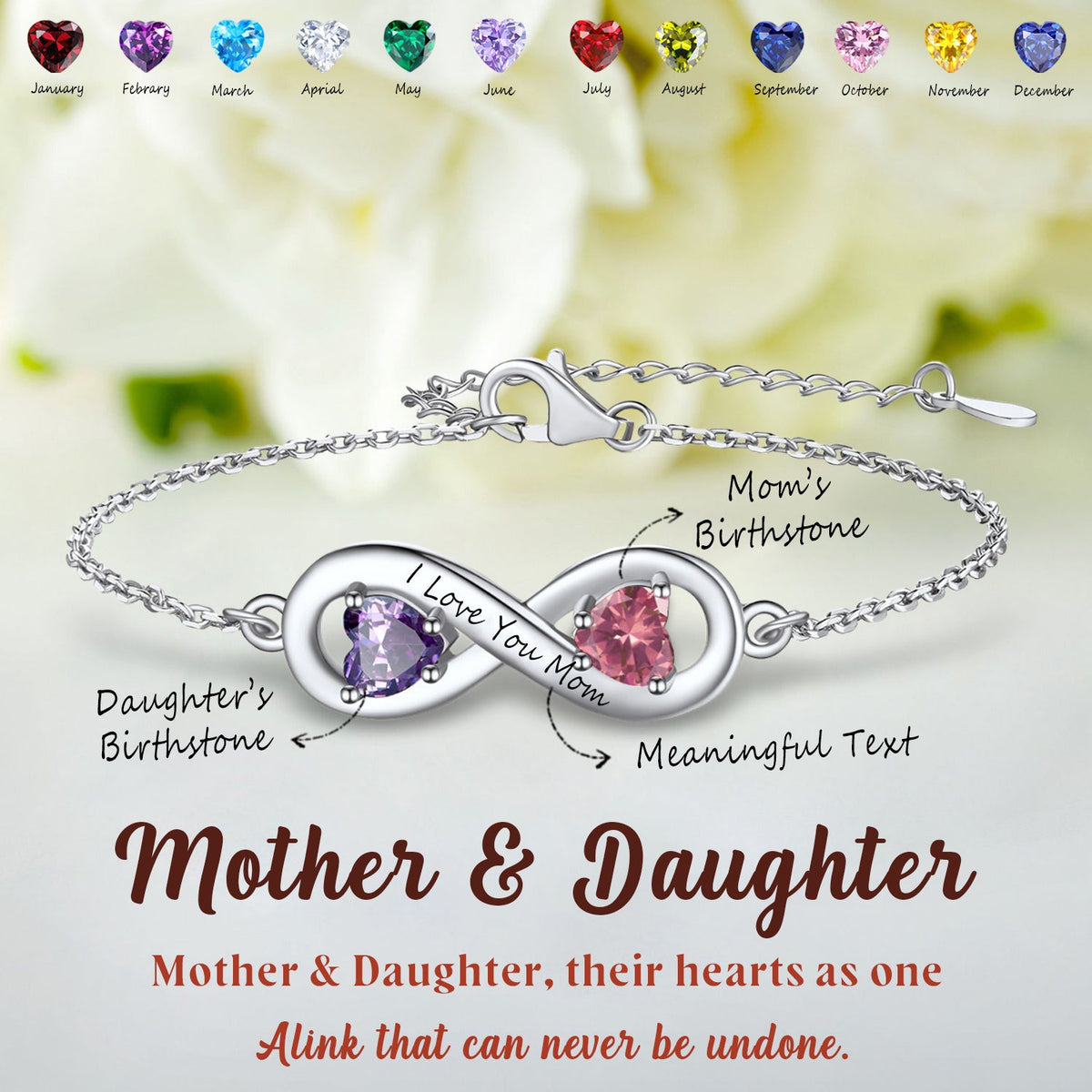 Love Forever - Personalized Infinity Love Birthstone Bracelet, GIft For Her