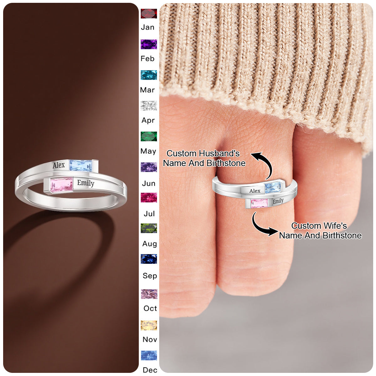 Personalized Couple Birthstone Ring