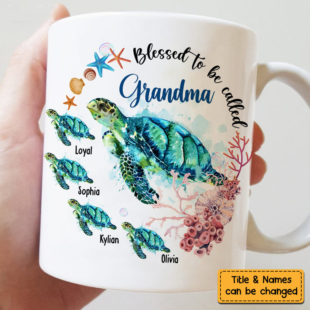 Personalized Grandma Turtle Mug - Blessed To Be Called Grandma