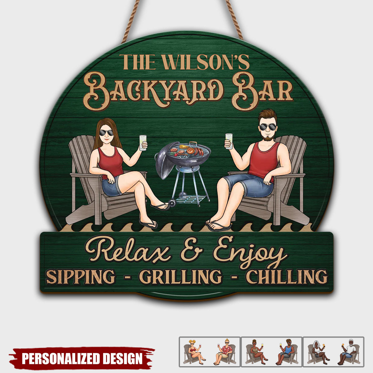 Just A Couple,Pool & Patio Sipping Chilling-Personalized Home Decor Wood Sign-Gift For Couple