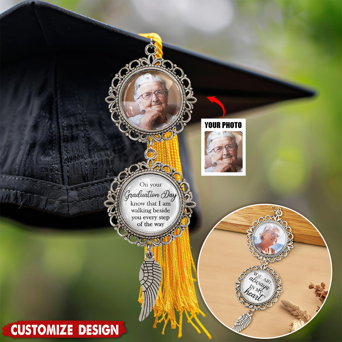 Graduation Walking Beside You Memorial-Personalized Photo Pendant Charm